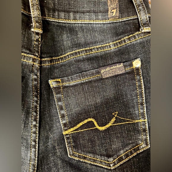 7 For All Mankind Dark Blue High Waist Slim Kick Jeans - Picture 4 of 9